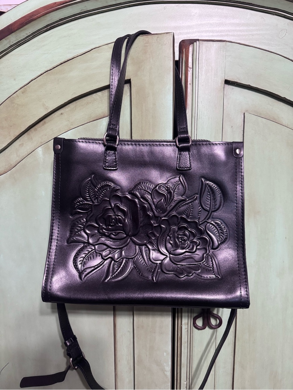 Patricia Nash Embossed Floral Crossbody Tote - Black
